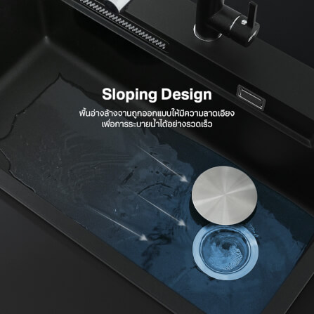 ซิงค์ล้างจานแกรนิตม่ายน้ำตก 1 หลุม หินแกรนิตสังเคราะห์ EVE รุ่น ROMA 750/480 BLACK ขนาด 75 ซม. สีดำ_4